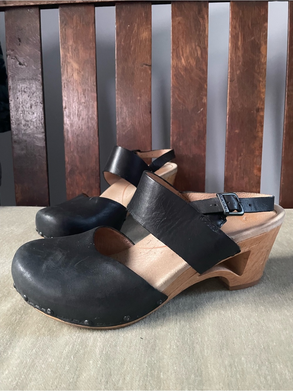 Dansko Black Leather Clogs with Wooden Heel - Picture 2 of 6
